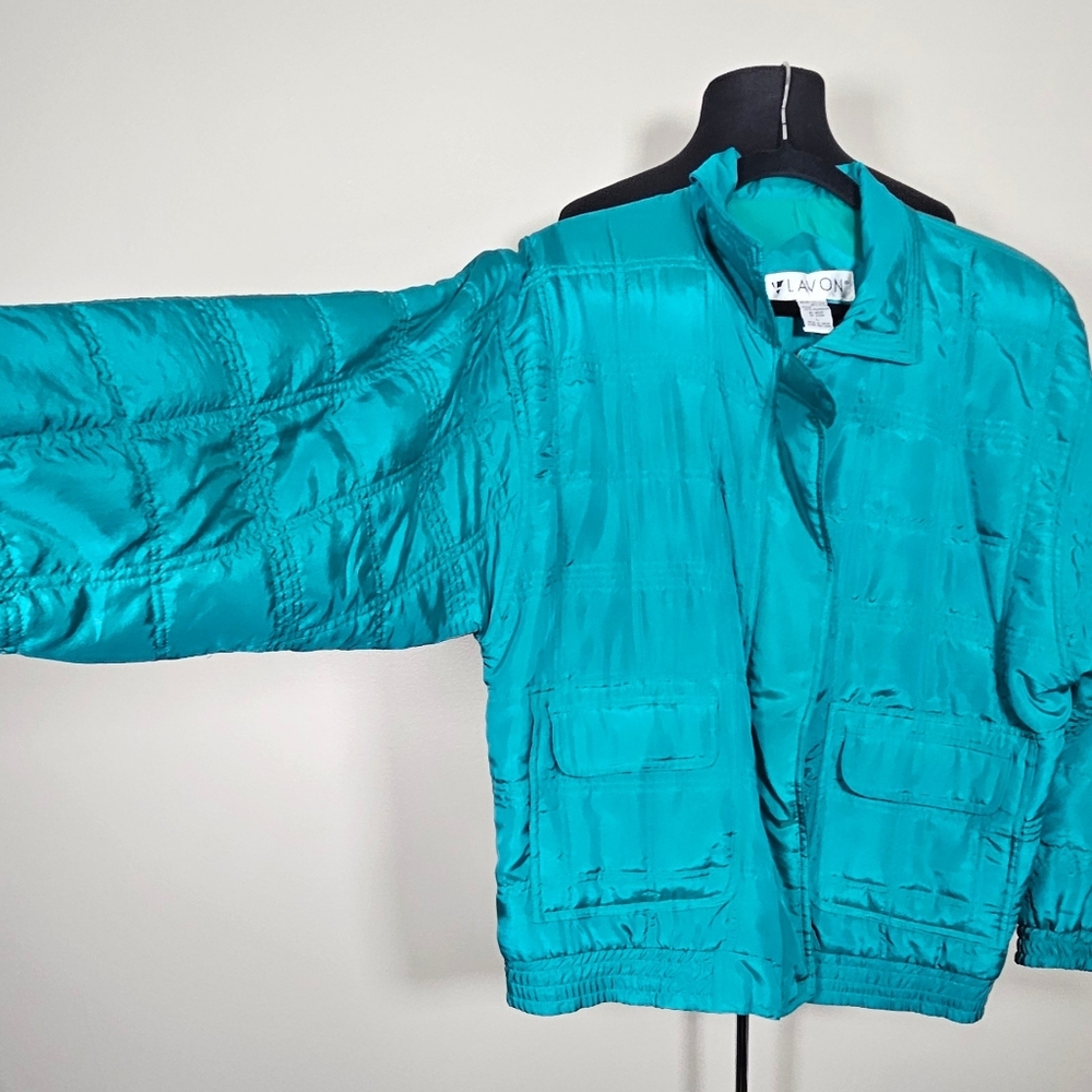 80s Silk Oversized Quilted Bomber Jacket Teal L Retro 80's Street Style